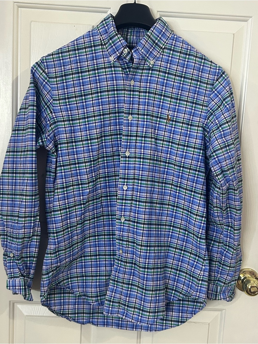 Polo Ralph Lauren Oxford Colorful Plaid Shirt Flesh Pony Medium Long Sleeve